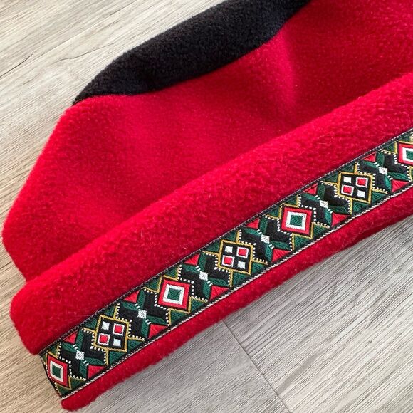 Vintage 1990s Y2K LL Bean Fleece Hat Red & Black Adult Sm/Med Made in USA - Picture 5 of 8